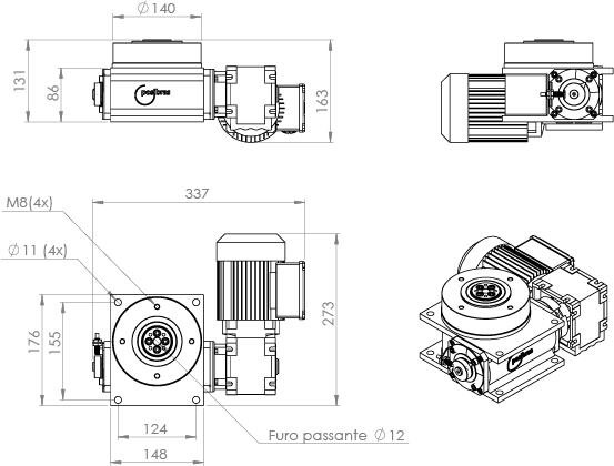 Dimensões da Mesa indexadora rotativa M140