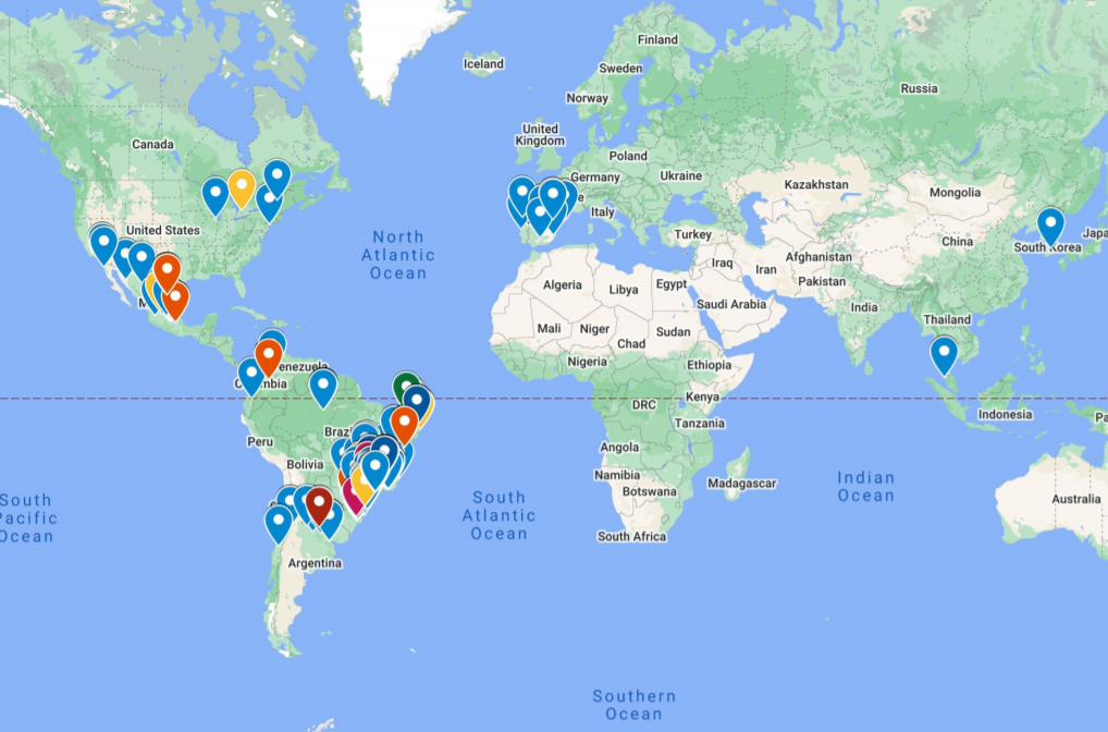 Mapa de clientes no mundo